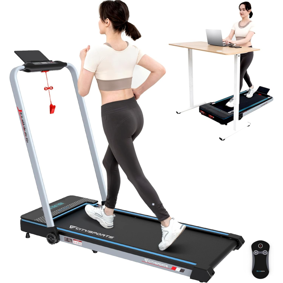 (Black-Blue) Citysports Treadmill WP3 - Foldable Home/Office Treadmill with 1400W Motor - Walking Pad with LCD Screen - Bluetooth Remote Control