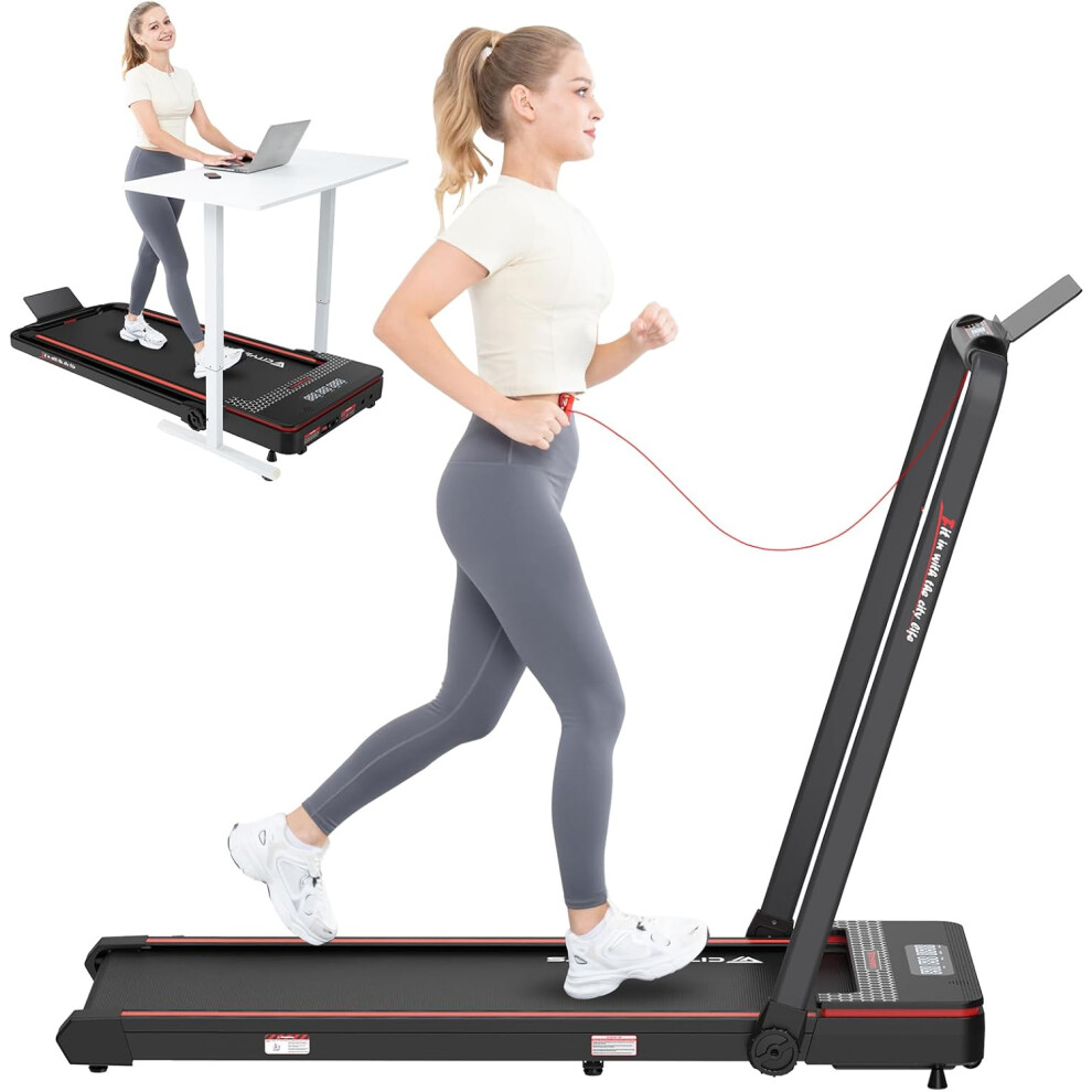 (Black-Red) Citysports Treadmill WP3 - Foldable Home/Office Treadmill with 1400W Motor - Walking Pad with LCD Screen - Bluetooth Remote Control