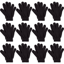 (Black) MODANU 12 Pairs Kids Gloves Winter Toddler Gloves Full Fingers Knit Gloves Children Stretchy Warm Gloves Bulk for Boys and Girls