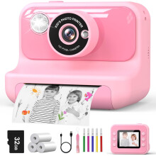 Hangrui Kids Camera Instant Print, 2.4'' Instant Camera for Kids, 1080P Kids Digital Camera with 32GB Card & 3 Rolls Photo Paper, Christmas Birthday
