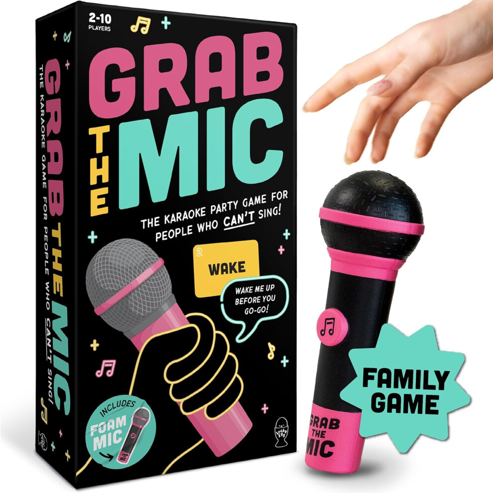 Lucky Egg Grab The Mic - The Family Karaoke Game 8+ Year Olds, 2-10 Players - Board Game For Bad Singers - 250 Lyric Cards for Fun Hilarious Games