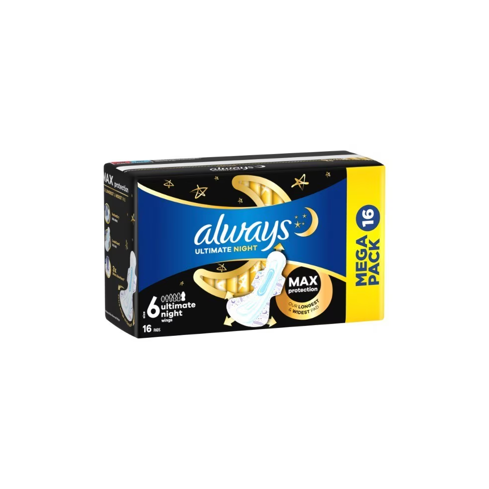Always Sanitary Towels Ultimate Night (Size 6) Wings 16 Pads