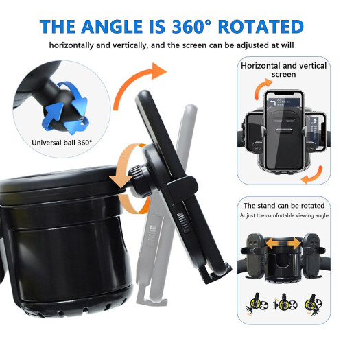 Stroller Cup Holder 3 In 1 Organizer with Phone Adjustable Drink for Walker 360 Degrees 1
