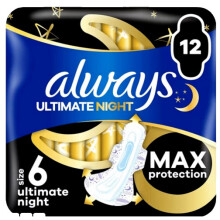 Always Sanitary Towels Ultimate Night (Size 6) Wings 12 pads - 2 Packs