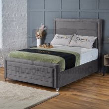 (Small Double-4ft (With Gaslift), Steel Plush) BumperBar Border Plush Velvet Bed Frame Ottoman Storage Bed+Mattress