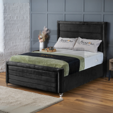 (Small Double-4ft (With Gaslift), Black Plush) BumperBar Border Plush Velvet Bed Frame Ottoman Storage Bed+Mattress