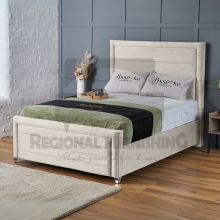 (Double-4ft6 (With Gaslift), Cream Plush) BumperBar Border Plush Velvet Bed Frame Ottoman Storage Bed+Mattress