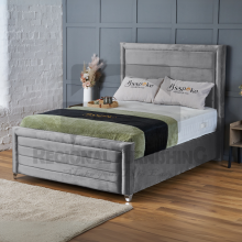 (King-5ft (With Gaslift), Grey Plush) BumperBar Border Plush Velvet Bed Frame Ottoman Storage Bed+Mattress
