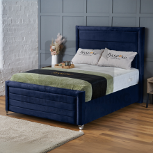 (King-5ft (With Gaslift), Royal Blue Plush) BumperBar Border Plush Velvet Bed Frame Ottoman Storage Bed+Mattress