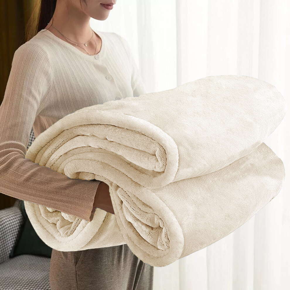 (Beige , King ) Throw Soft Winter Warm Faux Fur Fleece Large Blanket