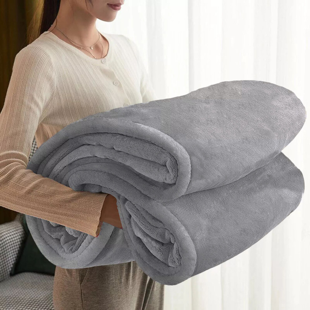 (Grey , Double ) Throw Soft Winter Warm Faux Fur Fleece Large Blanket