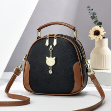 (Black) Stylish Womens Shell Bag With Cute Cat Print Versatile Crossbody And Shoulder Options
