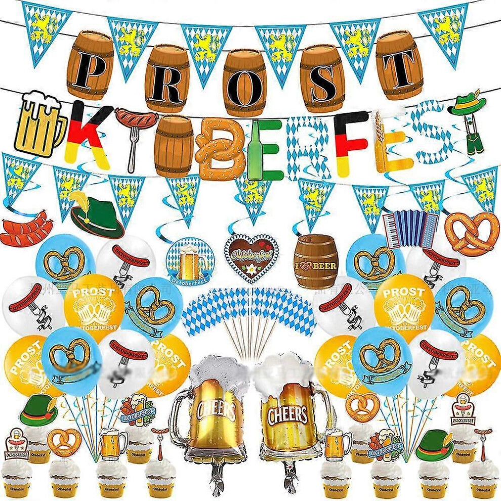 Oktoberfest Thema Beiers Duits Bier Feest Decor Benodigdheden Banner Ballonnen Slinger Taart Topper Opknoping Swirls Set-image