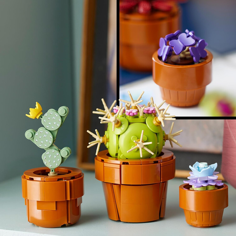 LEGO Botanical Collection Tiny Plants - 9 Potted Artificial Flowers Set for Indoors incl. Faux Cactuses