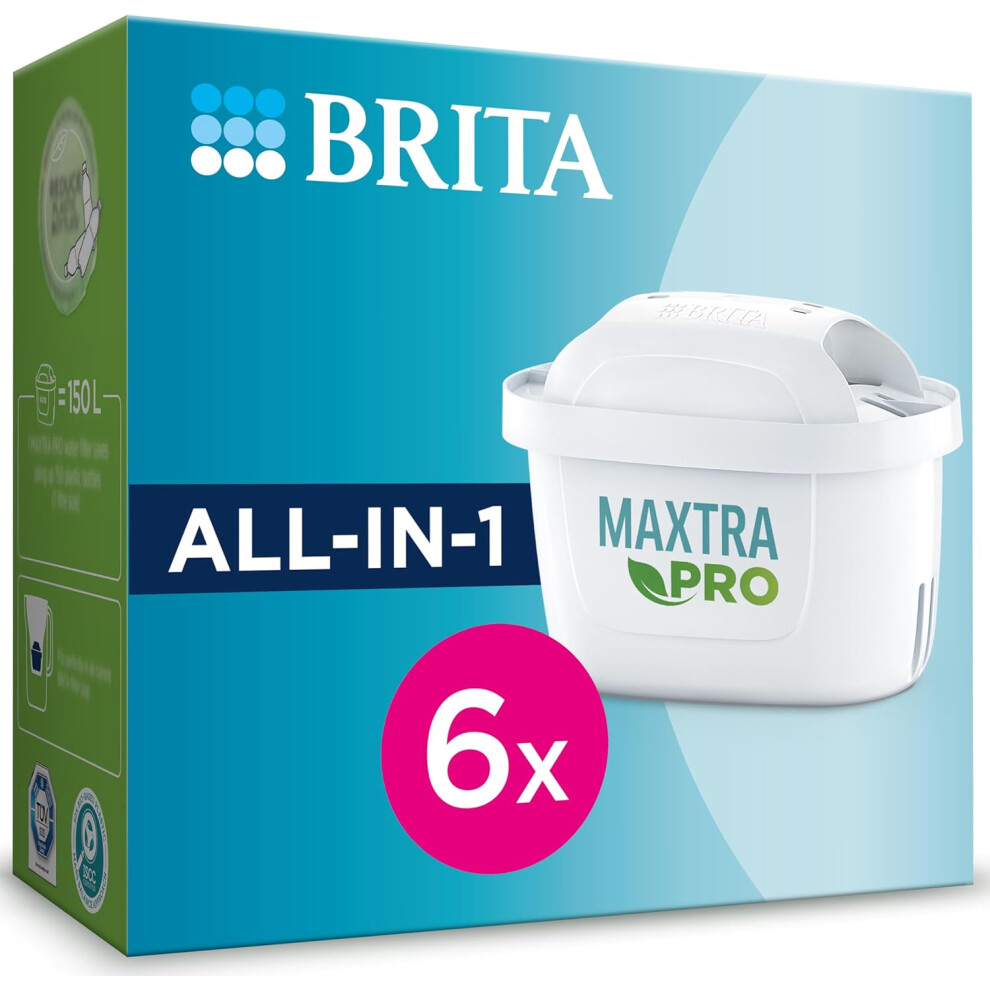 BRITA MAXTRA PRO All-in-1 Water Filter Cartridge 6 Pack (New) - Original BRITA Refill reducing impurities, Chlorine