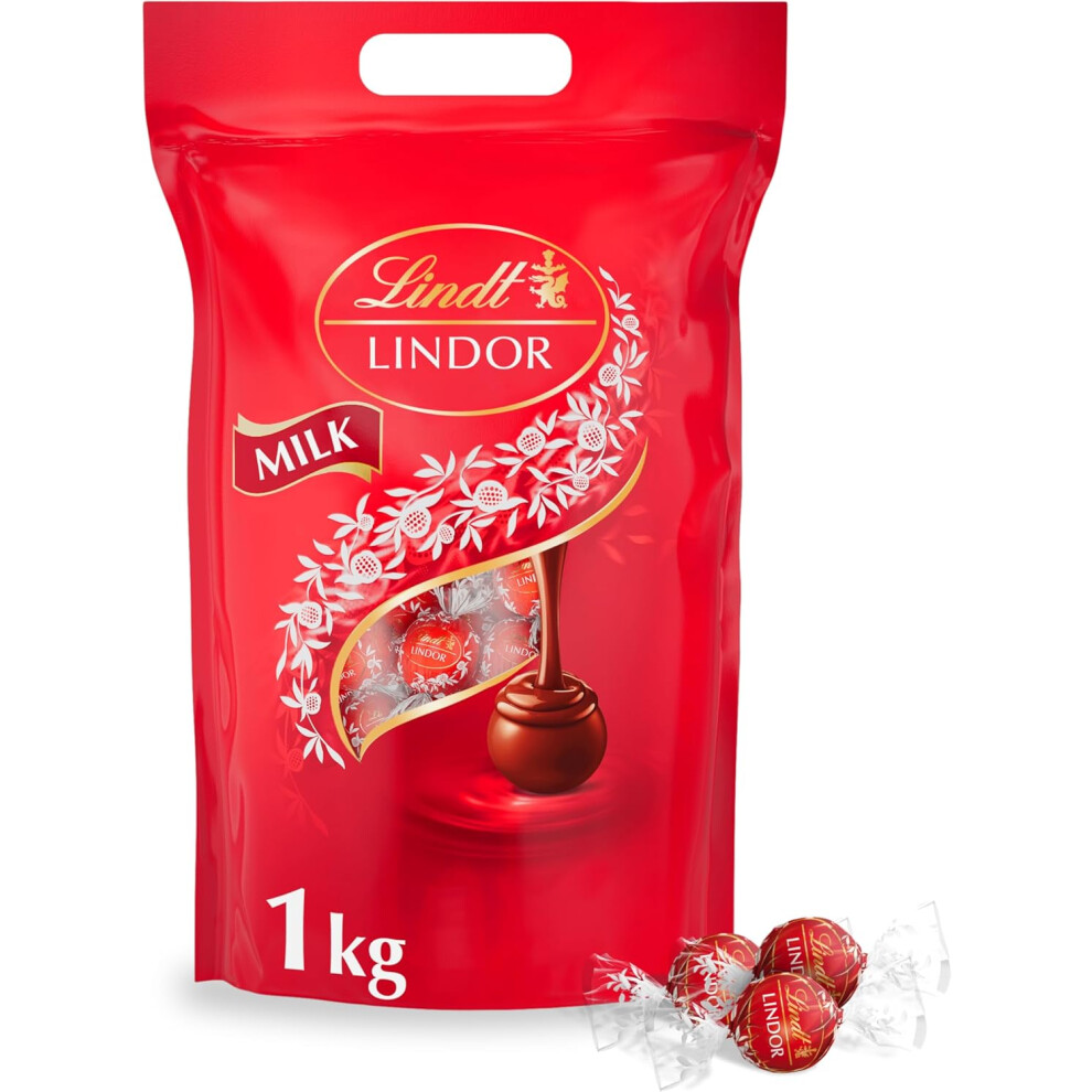 Lindt Lindor Milk Chocolate Truffles Bag - Approx 80 Balls, 1Kg - Chocolate Truffles With A Smooth Melting Filling - Gift Present Or Sharing Box