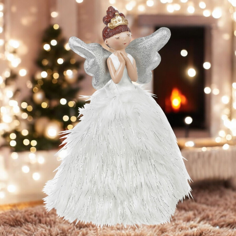 (Silver) 38cm Angel with LEDs Christmas Holidays Fairy Art Ornament