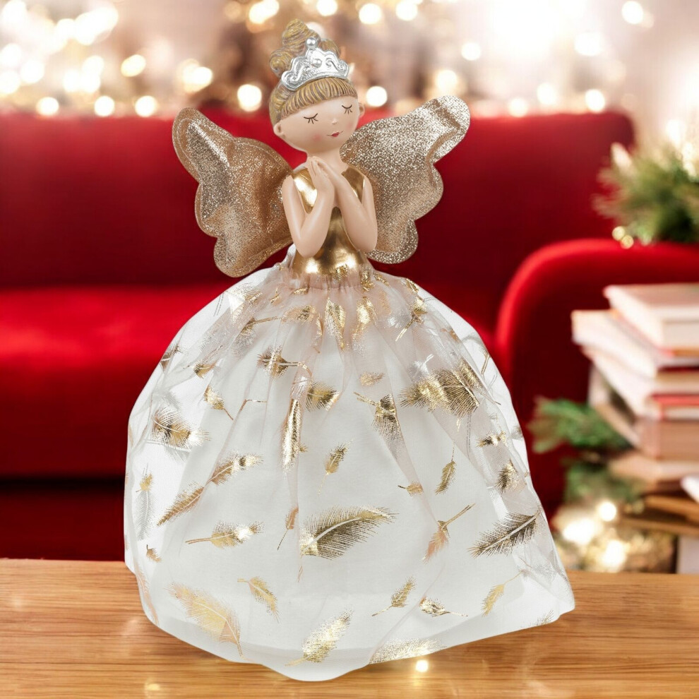 (Gold Leaf) 38cm Angel with LEDs Christmas Holidays Fairy Art Ornament