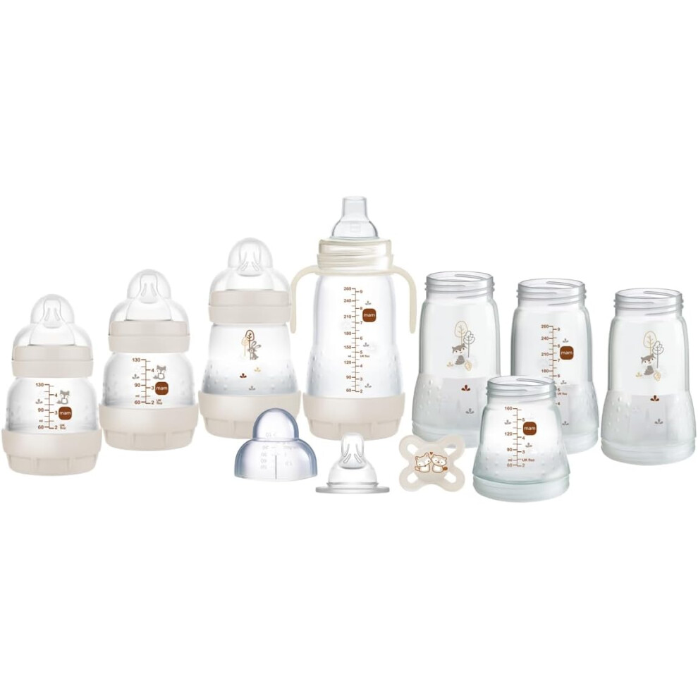 MAM Easy Start Self Sterilising Anti Colic Starter Set, Newborn Bottle Set and Soother, Newborn Essentials, White (Designs May Vary)