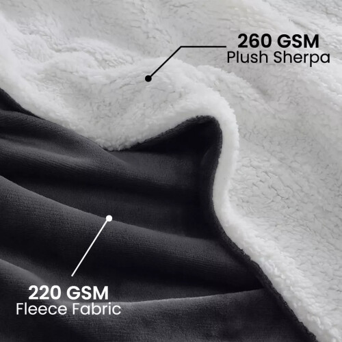 (Grey , Single ) Sherpa Fleece Large Blanket Fluffy Soft Warm Throw Bed 2