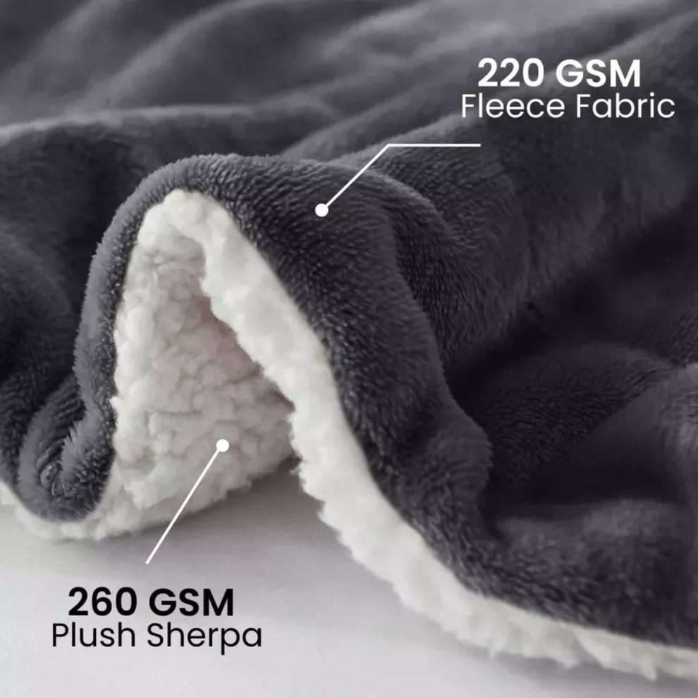 (Grey , King ) Sherpa Fleece Large Blanket Fluffy Soft Warm Throw Bed