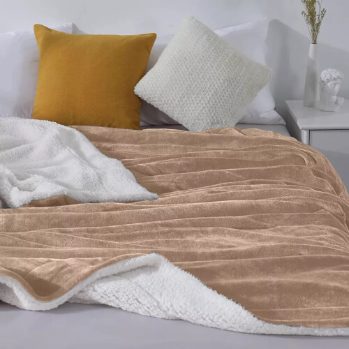 (Camel , Single ) Sherpa Fleece Large Blanket Fluffy Soft Warm Throw Bed 2
