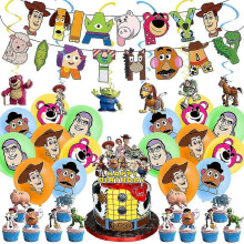Toy Story Buzz Lightyear Theme Party Decoration Supplies Banner Balloons Cake Topper Hanging Swirls Set