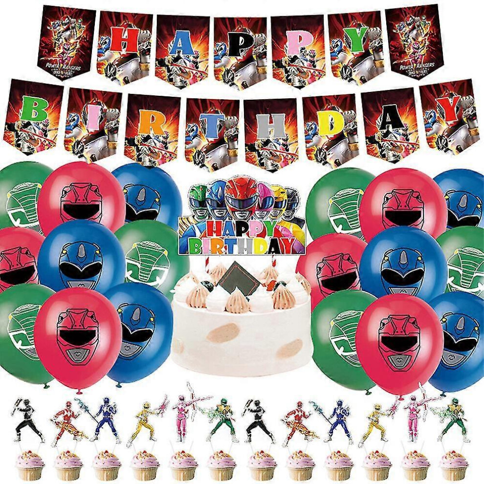 Power Rangers TéMa Detská Narodeninová PáRty DekoráCie DodáVky Banner BalóNy Cake Topper Set-image