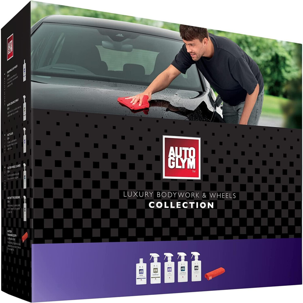 Autoglym Luxury Bodywork And Wheels Collection, 6pc Car Cleaning Kit, Car Cleaning Gift Set, Black