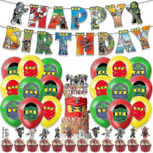 Ninjago Theme Kids Boys Happy Birthday Party Supplies Kit Balloon Banner Cupcake Toppers Decor Set