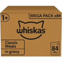 Whiskas 1+ Adult Classic Selection in Gravy 84 Pouches, Adult Wet Cat Food, Megapack (84 x 85 g)