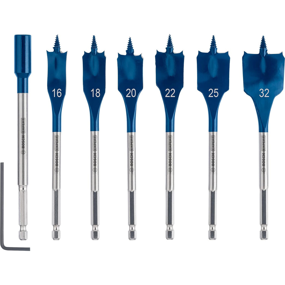 Bosch 7x EXPERT Self Cut Speed Spade Drill Bit Set (for Softwood, Particleboard, Ø 16-32 mm, Professional Accessory Rotary Drill/Drivers)