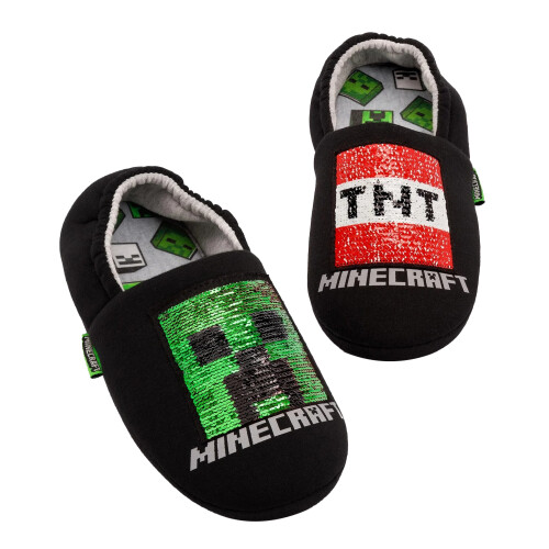 (13 UK Child, Black/Red/Green) Minecraft Boys Sequin Slippers on OnBuy