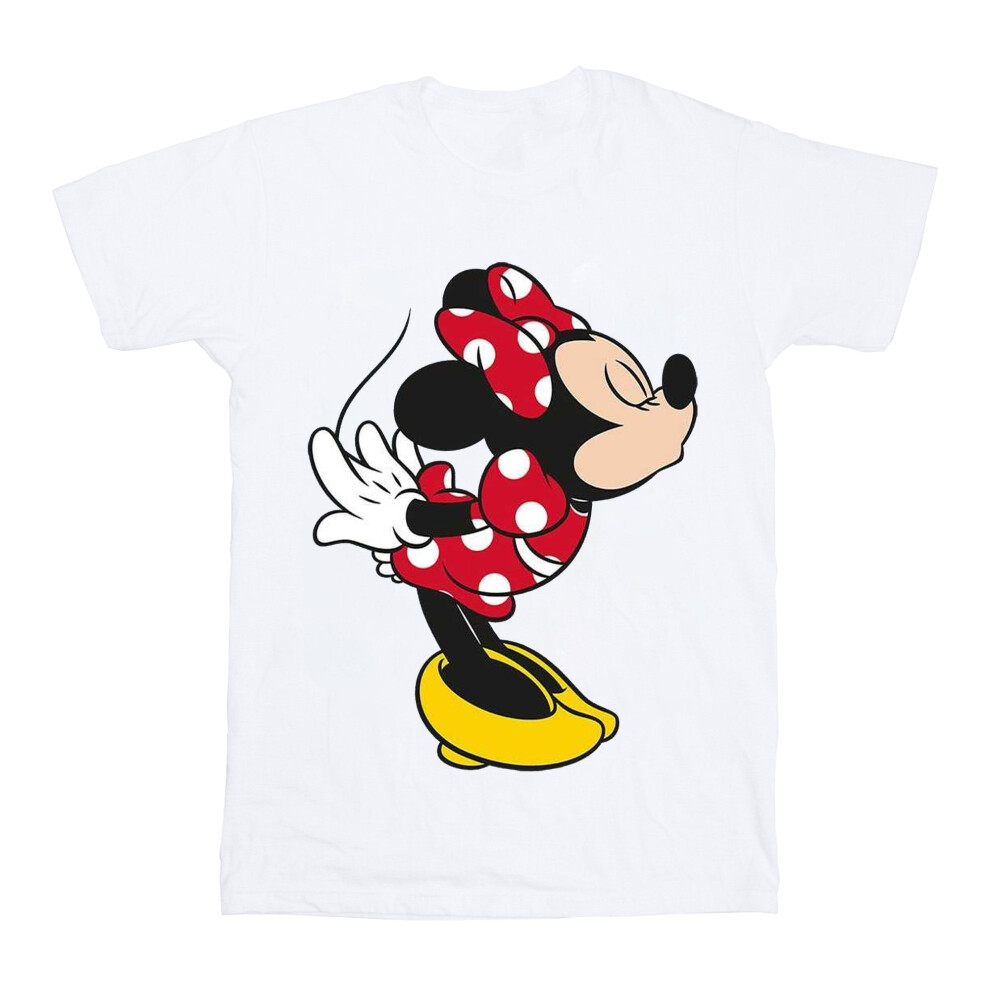 (7-8 Years, White) Disney Girls Minnie Mouse Split Kiss Cotton T-Shirt