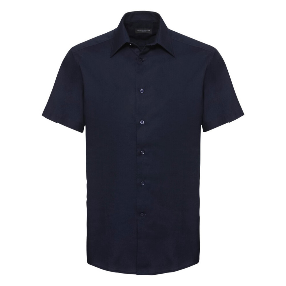 (15inch, Bright Navy) Russell Collection Mens Short Sleeve Easy Care Tailored Oxford Shirt