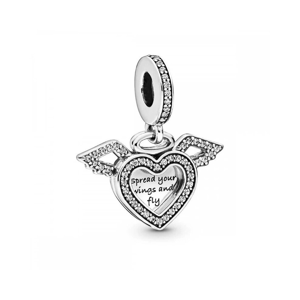 Heart & Angel Wings Spread Your Wings And Fly Pendant Beads Fit 925 Sterling Silver Charm Bracelet