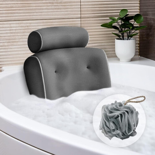 LUMI Luxury Ergonomic Bath Pillow Soft 4D Air Mesh 6 Non-Slip Suction Cups