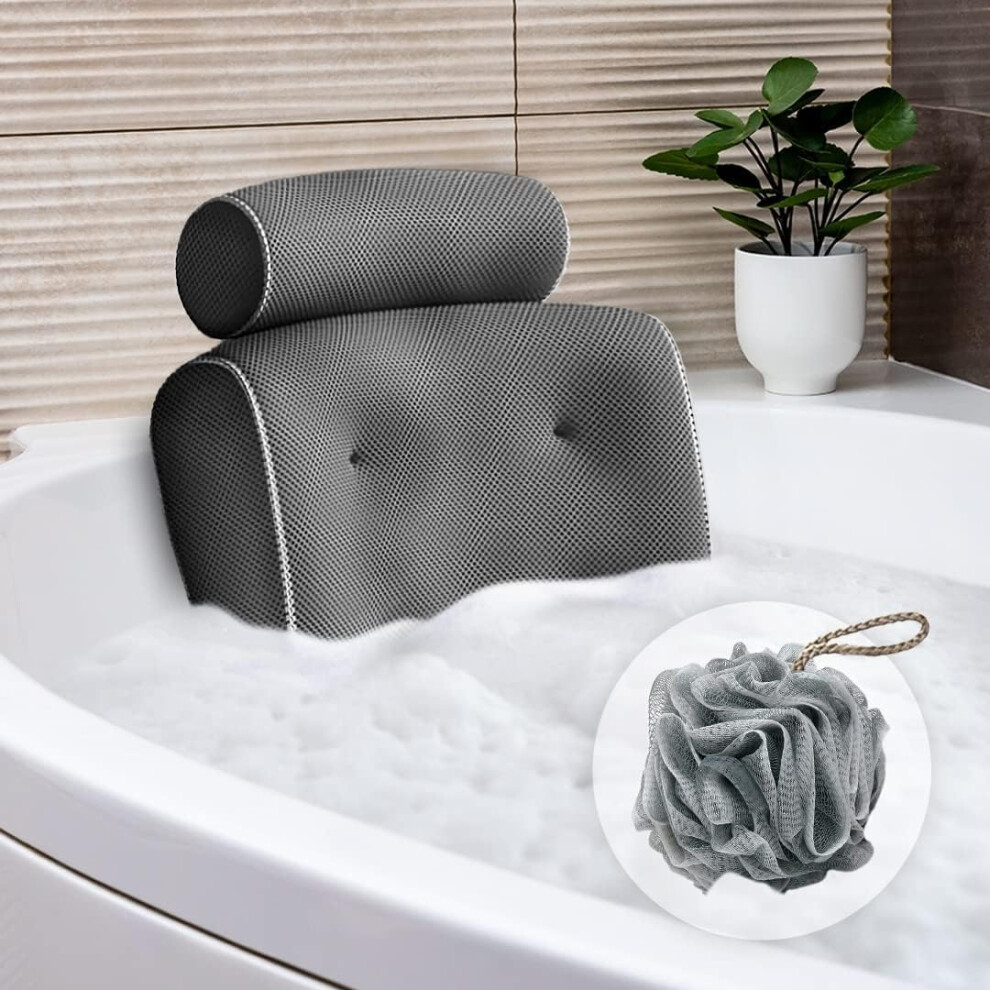 LUMI Luxury Ergonomic Bath Pillow Soft 4D Air Mesh 6 Non-Slip Suction Cups