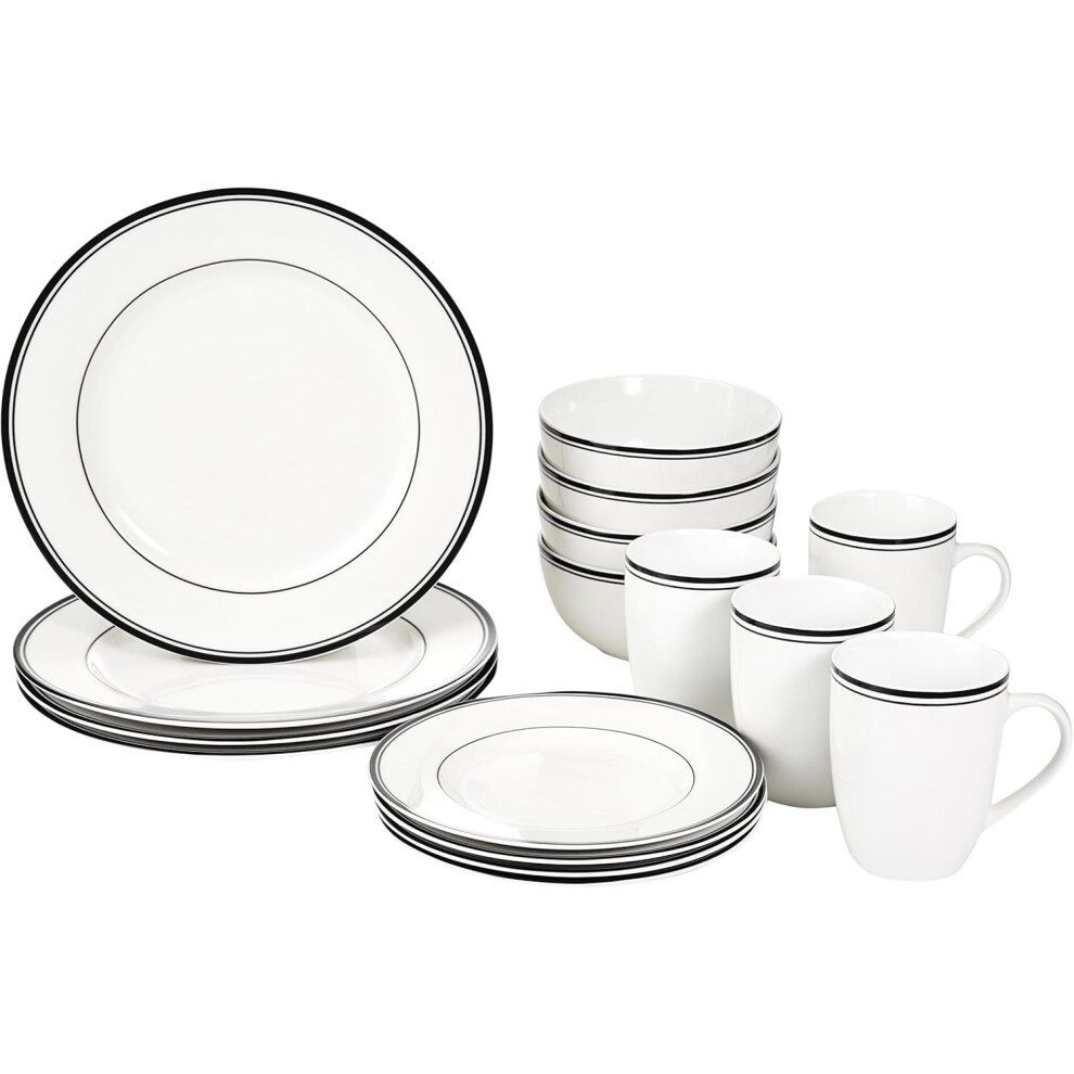 Amazon Basics Cafe Stripe Dinnerware Set with 16-Pieces - Black