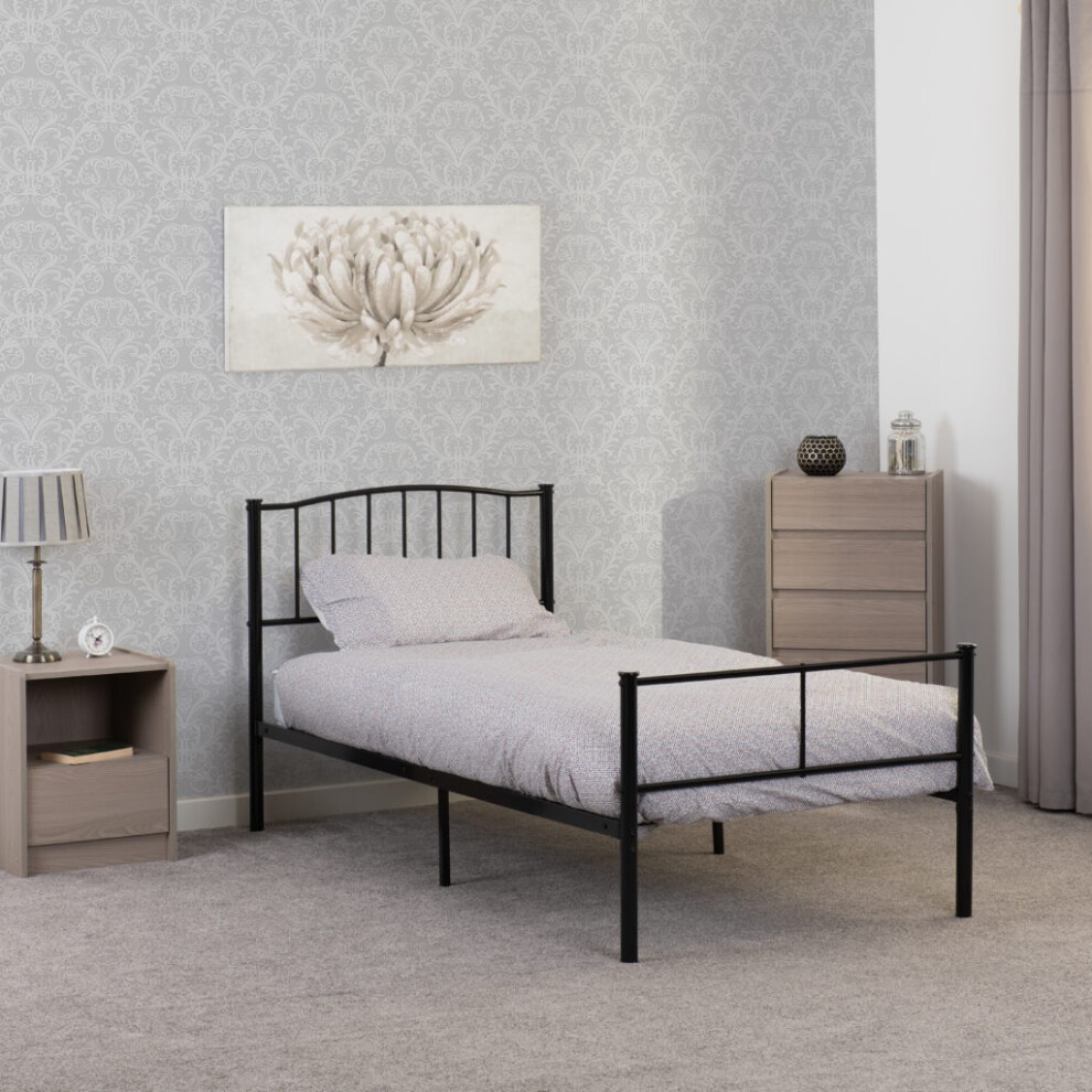 Newton 3ft Single Metal Bed Black Middle Support 14 Metal Slats