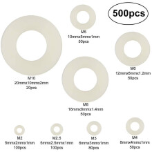 500 Pieces Plastic Washers Nylon Flat Washers M2 / M2.5 / M3 / M4 / M5 / M6 / M8 / M10 White Sealing Washer For Industrial Fasteners