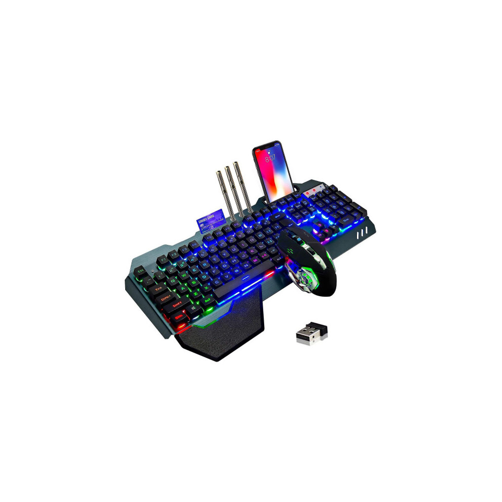 Wireless Gaming Keyboard And Mouse,Rainbow Backlit Rechargeable Keyboard Mouse With 3800Mah Battery Metal Panel,Removable Hand Rest Mechanical Feel Ke 974956980276