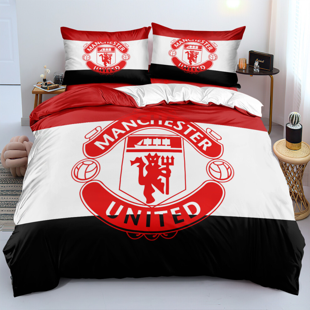 (For Manchester United, Single 135*200cm) Gift For Football Fans Bedding Duvet Cover Set