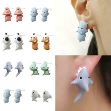 (Blue hippo) 3d Earrings Set Party Jewelry Cute Animal Tooth Bite Bite Fox Cat Women New