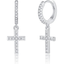 ("CZ Cross:silver) Gold Huggie Hoop Earrings, S925 Sterling Silver Post Dangle Hoop Earrings Hypoallergenic 14K Gold Plated Small Hoop Earrings with Charms Cross