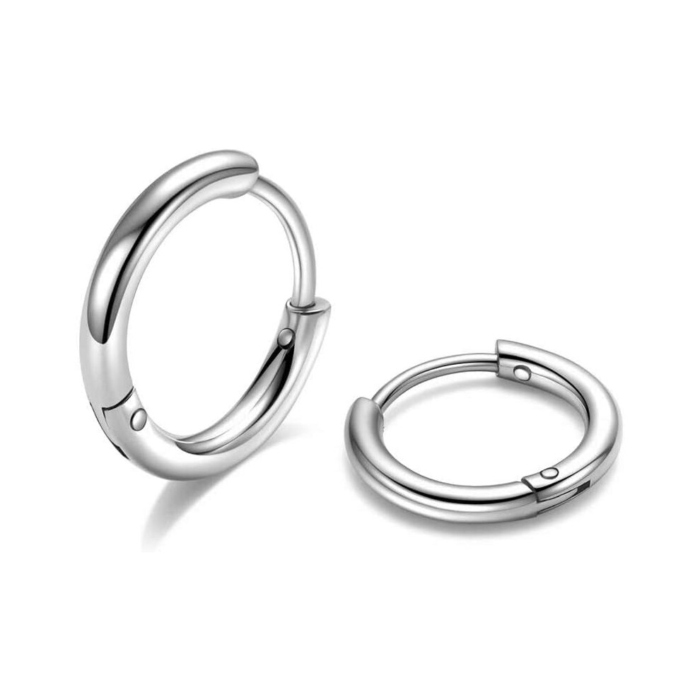 (D05:10mm Silver 18G(2Pcs)) 316L Surgical Steel Hoop Earrings, 6mm-20mm Huggie Hoop Earrings Men Hypoallergenic, Small Sleeper Mens Hoop Earrings Cartilage Earrings for Women
