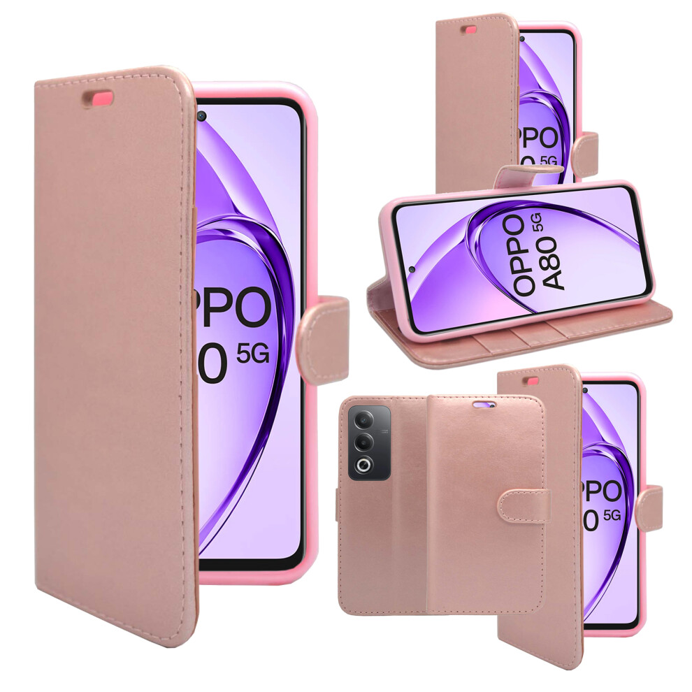 (Rose ) For Oppo A80 5G Case Wallet Flip Pu Leather Cover Gold 3477272668929