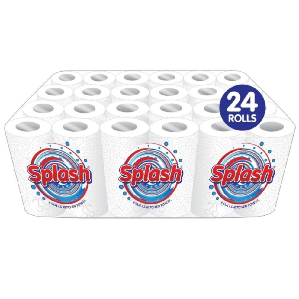 (24 Rolls (4 pack x 6)) Splash 4Pk Kitchen Roll Towel, Strong White Paper