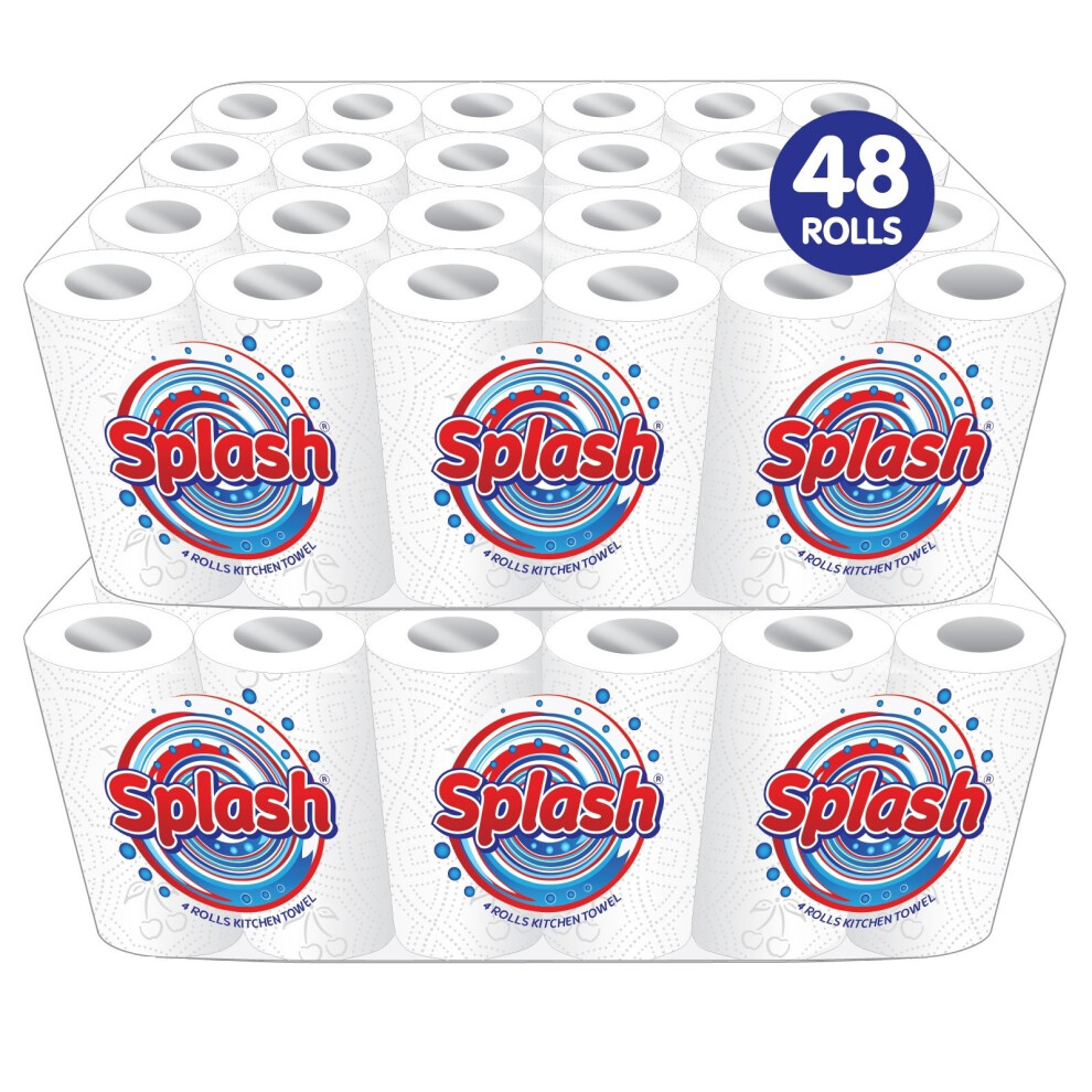 (48 Rolls (4 pack x 12)) Splash 4Pk Kitchen Roll Towel, Strong White Paper