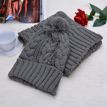 (Grey) 2pcs Ladies Winter Knitted Hat Scarf Set
